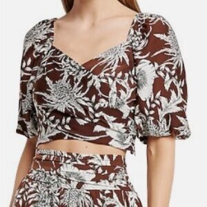 Express Brown and White Floral Crop Top